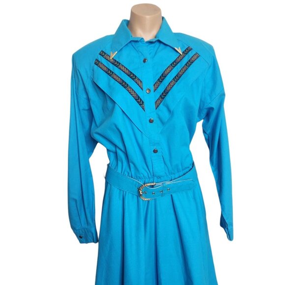 Vintages Lilia Smitty Exclusive Western Cowgirl Rodeo Turquoise Dress Size 11/12 - Picture 5 of 15